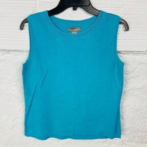 Designers Originals cotton blue Turquoise knit sleeveless blouse size medium